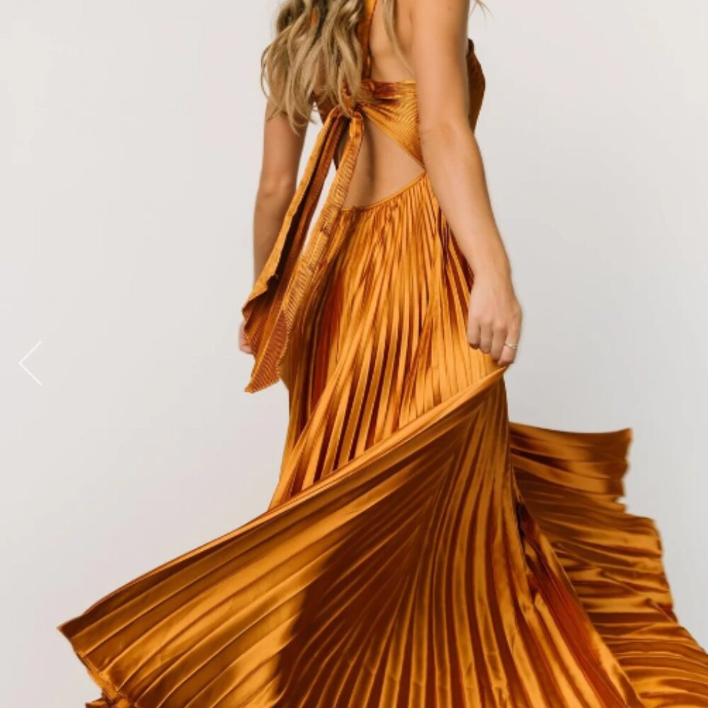 Copper Satin Halter Gown - Size Small, No Alterations